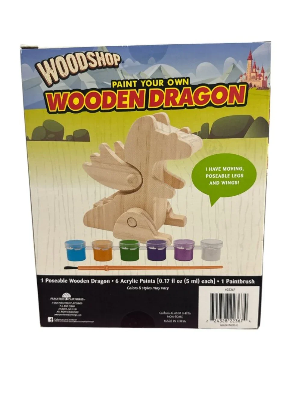 Woodshop Paint Your Own Wooden Dragon Kit With Acrylic Paints & Brush For Ages 5